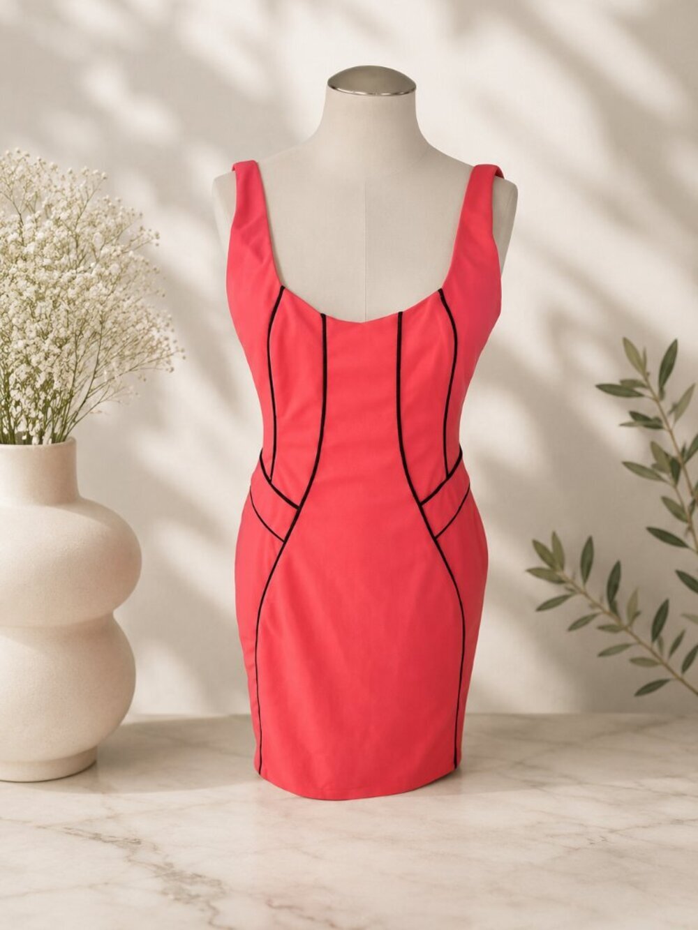 Minuet Hot Pink Bodycon Dress Size M | Black Trim | Party Clubwear